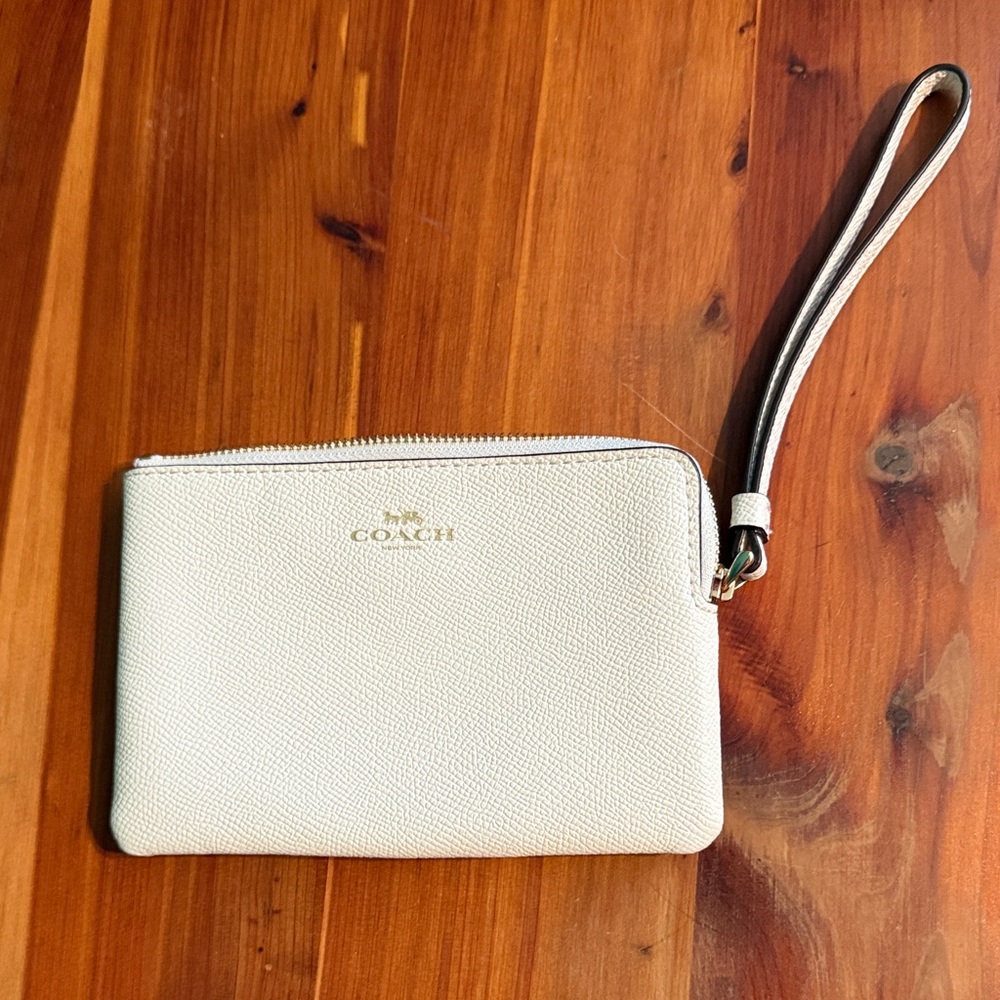 Coach Cream Wristlet with Gold Logo